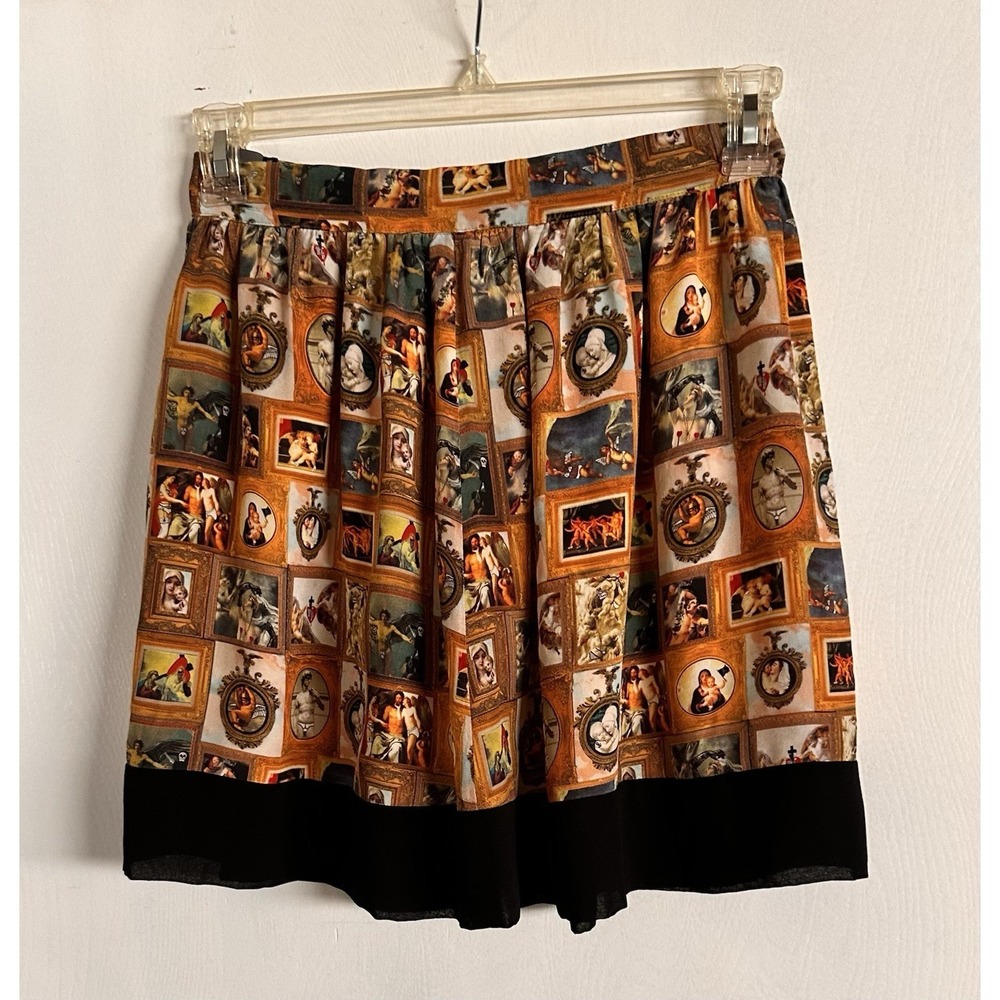 ANTIPODIUM London 100% Silk Mini Skirt "Exclusive Print" Renaissance Art US 6 - Picture 1 of 15